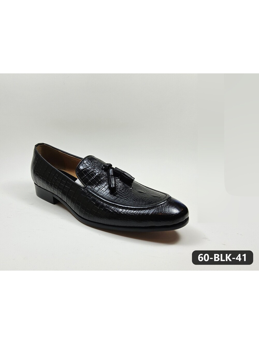 Men's Black Tassel Loafers with Croc-Embossed Vamp